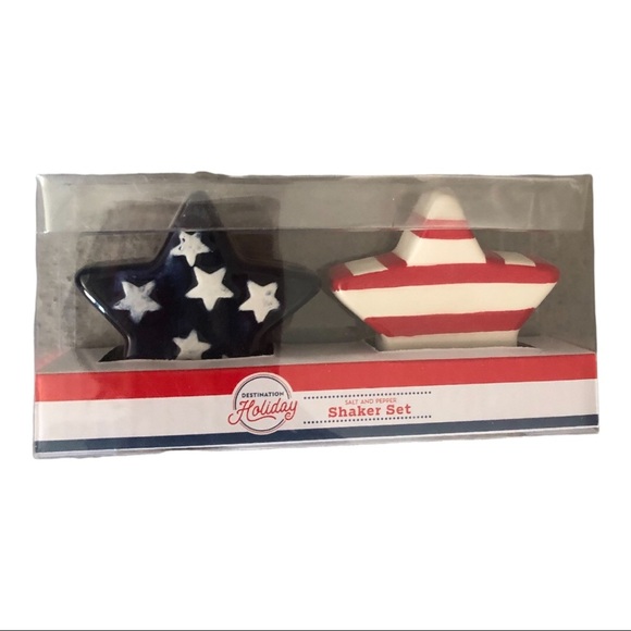 Patriotic Americana Stars & Stripes star spangled banner salt & pepper set new - Picture 3 of 10